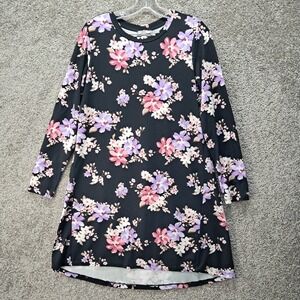 Falls Creek Womens Floral Long Sleeve Shift Dress Black Pink Purple Size S